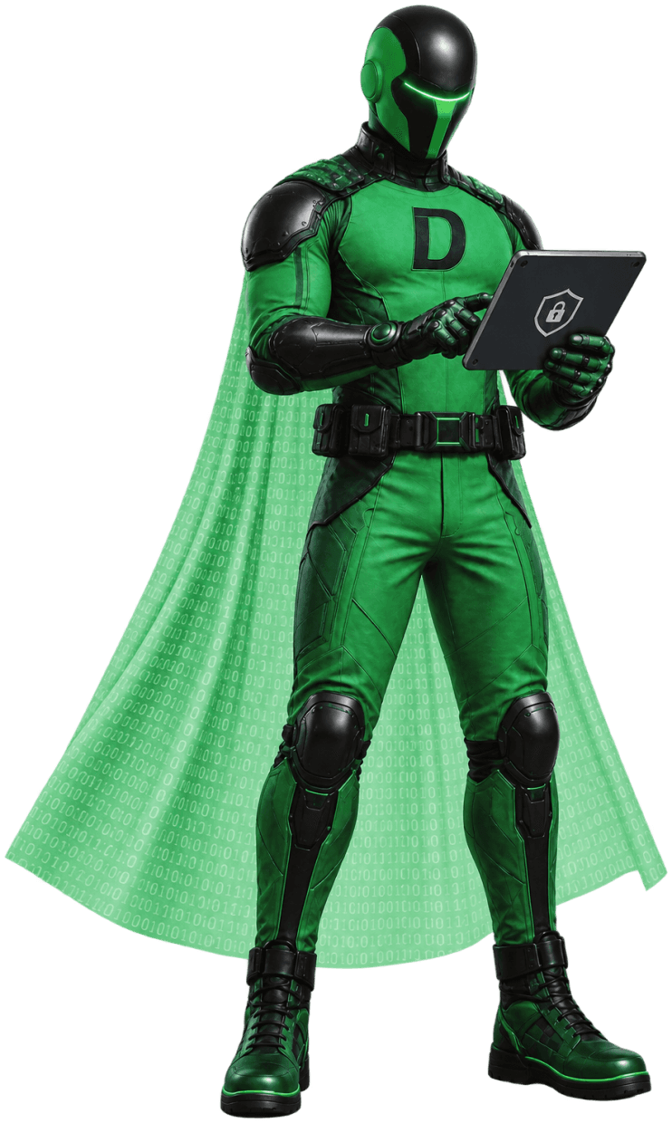 Dataman, the i-SECURE agent, holding a tablet